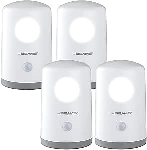Mr Beams MB750 Wireless Battery-Operated, Portable, Motion-Sensing 20 Lumen LED Nightlight, White, 4-Pack (MB750-WHT-04-00)