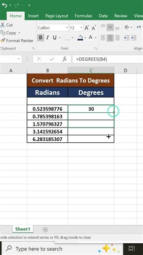 Convert Radians to Degrees in Excel | Easy Formula Method 📐