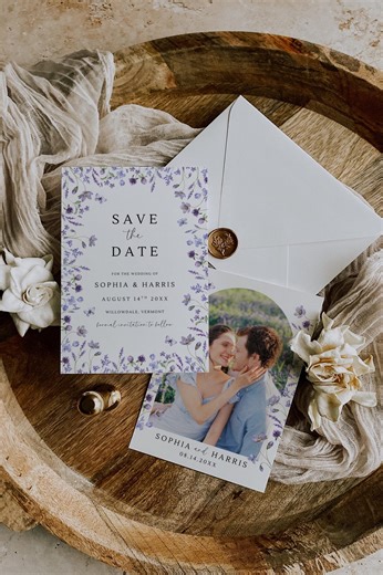 Wildflower Save the Date Card, Purple Floral Wedding Invite, Spring Floral Save Our Date Template, Flowered Border Save Date Card, SOPHIA - Etsy