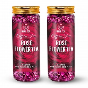 BLUE TEA - Grade A - Rose Tea (Pack of 2) | Natural Sun Dried Petals 1.76 oz - 25 Cups Approx | Herbal Tea - Food grade Pet-jar Pack |