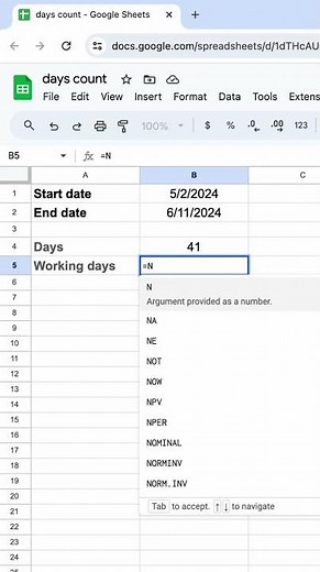 🗓️🤔 Count days between two dates in Google Sheets #googlesheets #spreadsheet #shorts