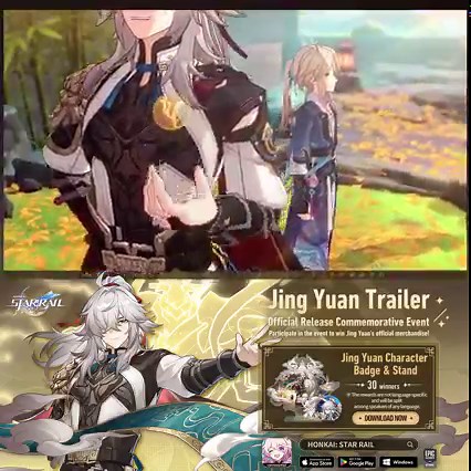 Jing Yuan Trailer Official Release Commemorative Event Participate in the event to win Jing Yuan's official merchandise! Download Now: https://hoyo.link/44ylCBAd ▼ How to participate: 1. Follow our official social media account. 2. Share this event post with a comment and leave your HoYoverse Account ID. End date: 2023/05/17 23:59 (UTC 8) Attention: 1. The list of winners will be announced in this post's comment section within 10 working days after the end of the event. 2. Event rewards will be 