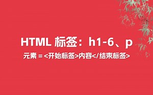 HTML 标签: h1-6、p，元素 = ‹开始标签›内容‹/结束标签›