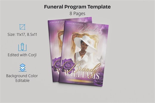 Purple Roses Funeral Program, 8 Page 11x17, 8.5x11 - Etsy