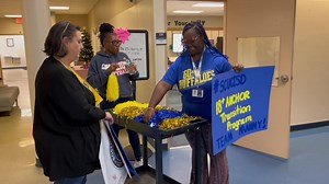 Manny Olivo, Job Coach for the 18 Transition Program at SCUC, received a warm sendoff today, prior to his race in the April 17th Boston Marathon. Students and colleagues in the program, as well as district employees working at the Marion Dolford Learning Center lined up to greet him and cheer him on. A lifelong runner, Olivo was chosen as part of the Teach TSC Teachers Entry, one of only two educators chosen to run in the world’s most famous and prestigious marathon. “I was almost in tears becau