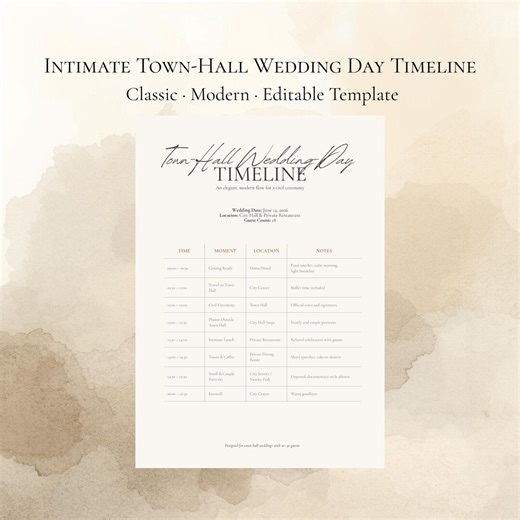 Editable Town Hall Wedding Timeline Canva Template • Civil Ceremony Day Schedule • Minimal Classic Micro Wedding Timeline • Printable PDF - Etsy