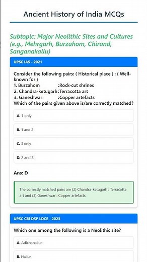 Major Neolithic Sites and Cultures e.g., Mehrgarh, Burzahom, Chirand, Sanganakallu