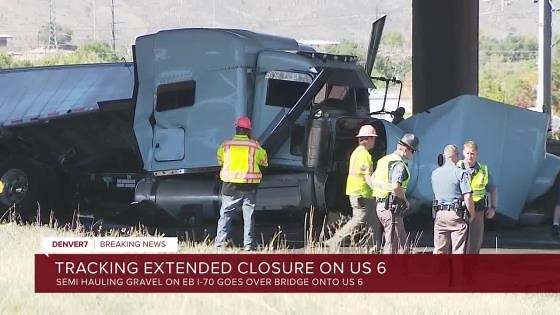 Extended closure expected on EB US 6 after semi goes over the bridge on I-70