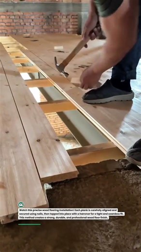 Perfect Wood Floor Installation! #woodworking #DIY #construction #shorts #flooring #tools