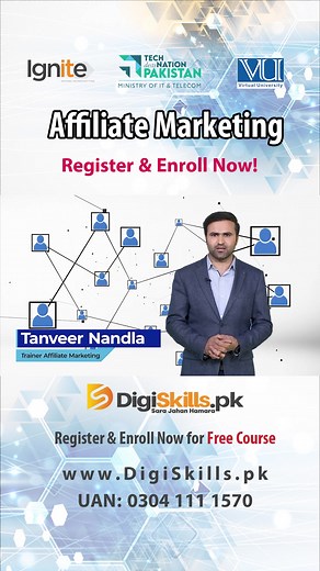 Join DigiSkills.pk’s FREE Affiliate Marketing Course! Unlock the skills you need to earn online from anywhere. Learn how to: • Choose profitable and high-converting affiliate programs • Promote products through blogs, social media & ads • Boost clicks, conversions & your commission income Get E-Certificate, experts online support, and complete training — absolutely FREE! Limited seats — Don’t miss your chance — Enroll Now! To register and enroll, visit the link below: https://www.digiskills.pk/R
