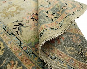 Sage Green Oushak Rug 8x10, Blue Border Turkish Wool Rug, Hand Knotted Vintage Carpet, - Etsy