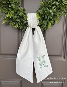 Monogrammed Initial Wreath Sash | Embroidered Initial Door Decor | Southern Home Accent | Lined Fishtail Font - Etsy