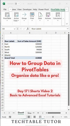 Group Data in PivotTables in MS Excel! Excel Tutorial Day 17, Video 2 #excel #exceltips #exceltech