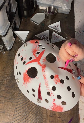 Rhinestoning a Friday the 13th Jason Mask