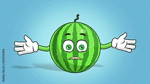 Cartoon watermelon Face Animation Not Know Shrug Confusion with Alpha Matte