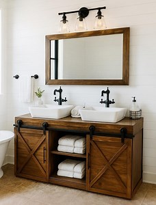 Barnwood Farmhouse Bathroom Vanity: Rustic Cabinet With Barn Doors - Etsy