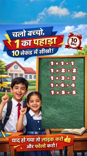 Learn Table of 1 | Table of 1 | 1×1=1 Multiplication , Best Study Table for Kids"