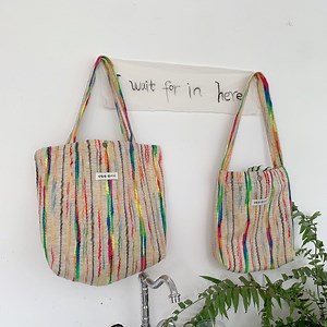 [Hot Item] Korean Rainbow Stripe Shoulder Bag Women's Small Satchel Shopping Bag Casual Tote Bag
