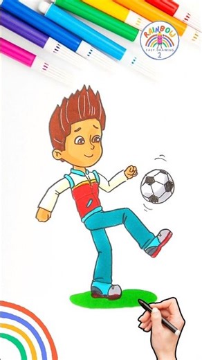 PAW Patrol Draw Easy | Draw Ryder PAW Patrol Playing Football 🌈👦🏻🐾 #shorts #pawpatrol #soccer