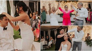 Video shows bride and groom shaving their hair on wedding day