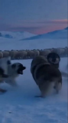 🏔️ The Snowy Showdown: Guard Dogs Defend Flock from Wolf Pack in Winter