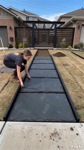 Building a modern stone walkway step by step #construction #landscaping #diy #shorts