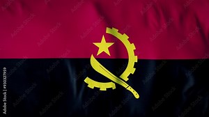 ANGOLA COUNTRY FLAG. A mesmerizing, ultra-slow-motion video of a high-quality flag gracefully waving in the wind, capturing every delicate ripple and fold in stunning detail.