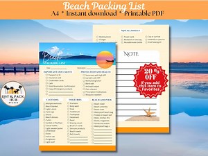 Beach Packing List Beach Essentials Beach Planner Vacation Checklist Beach Vacation Packing List Travel Packing List Packing Checklist - Etsy