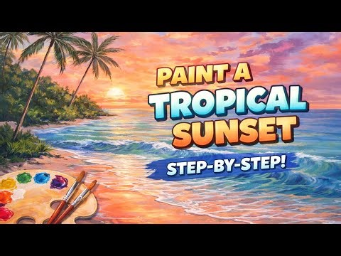 Tropical Beach Sunset Painting 🎨 | Easy Step-by-Step Acrylic Tutorial