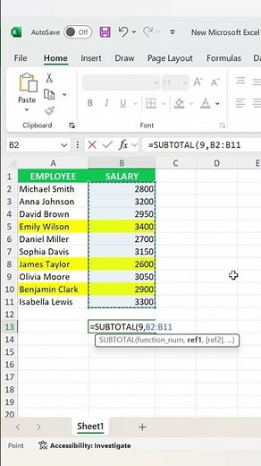 How to SUM Cells by Color in Excel | SUBTOTAL Function #excel #shorts #subtotal #exceltips