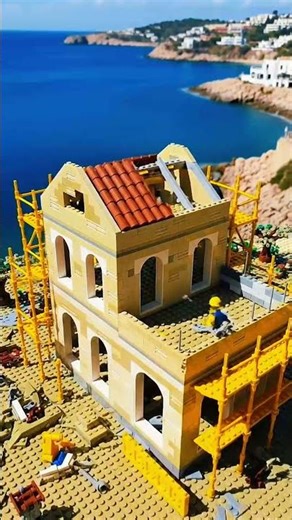 3000+ LEGO Bricks Transform Into This Stunning Cliffside Mansion #shorts #satisfying #ai