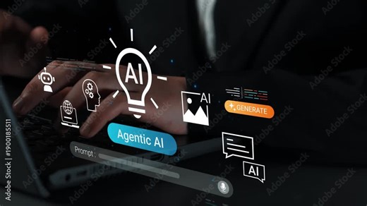 Innovative Concept of Agentic AI with Modern Technology Features Represented by Icons and Graphics, Highlighting Evolution in Artificial Intelligence Applications Gluon.