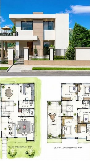 🔥Plano de Casa Moderna DE DOS PLANTAS MEXICO