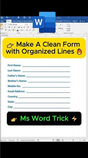 Professional Form Lines in 10 Seconds (Word Tab Hack) ⚡ #microsoftword #tutorial