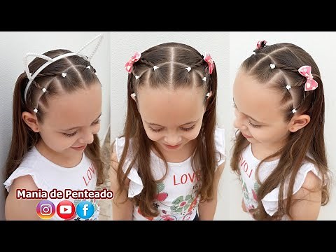 Penteado Infantil com Maria Chiquinha para Cabelo Curto| Easy Hairstyle for Short Hair with Elastics