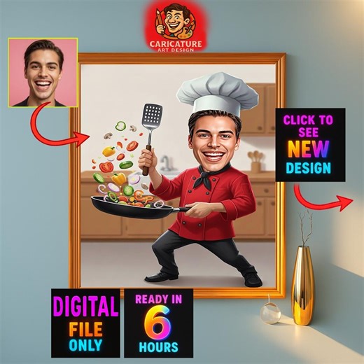 Custom Chef Cartoon Portrait | Personalized Chef Drawing | Chef Caricature | Funny Chef Gift | Gift for Chef | Custom Caricature From Photo - Etsy