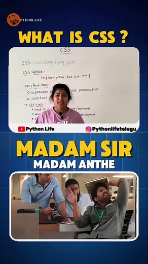 PythonLife on Instagram: "Comment Css ✅️🔥Understand CSS like never before! 🌟 Learn the fundamentals of CSS, styling, and its role in web design with PythonLife Rupa, explained in simple Telugu. #CSS #WebDesign #PythonLifeRupa #TechInTelugu #CodingMadeEasy Css Free Course Kavala?"