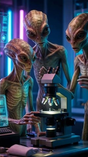 aliens in a futuristic lab examining a mosquito under a holographic microscope. Ultra-realistic,