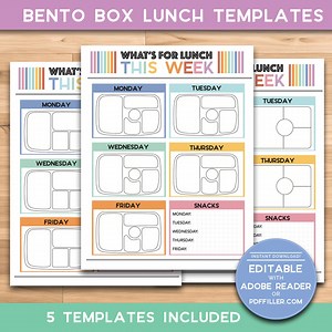 Bento Box Lunch Templates - 5 Layouts Included! - Yumbox, Bentgo, Munchkin Organizer for Kids, Tweens & Teens - 8.5x11 Modern Printable - Etsy Australia
