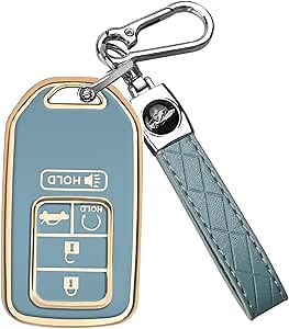 QBUC for Honda Key Fob Cover Case with Keychain for Honda Accord Civic CR-V CRV Pilot Passport Insight EX EX-L 5 Buttons
