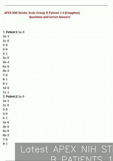 Latest APEX NIH STROKE SCALE GROUP B PATIENTS 1 6 COMPLETE QUESTIONS AND CORRECT ANSWERS PDF video