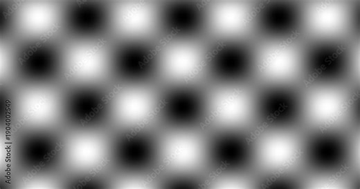 A captivating abstract background featuring a dynamic, flowing checkerboard pattern in a classic grayscale palette. Smooth, blurred transitions between alternating black and white squares create an un