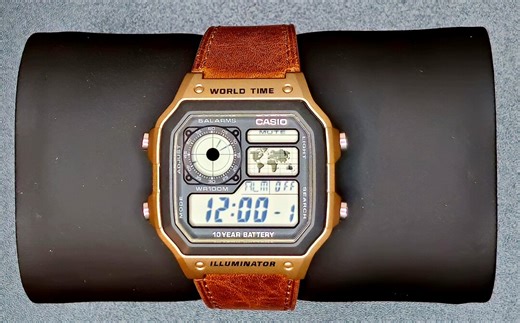 Custom Casio AE1200 Bronze Mod | Genuine Leather Band, World Time Digital Watch | Essentials, Gift for Him - Etsy