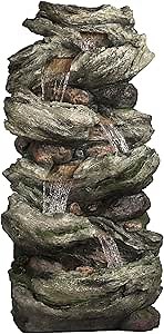 Alpine Corporation WIN1424 81" 5 Tier Rock Water Fountain with LED Lights – Natural Stone Look for Indoor/Outdoor Use, Elegant Cascading Water Feature for Gardens, Patios, or Living Room, Brown