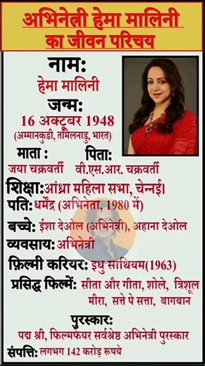 अभिनेत्री हेमा मालिनी का जीवन परिचय