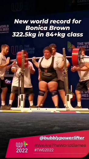 World Record for Bonica Brown of USA. 322.5kg equipped squat in 84 kg class at The World Games 2022 in Birmingham, Alabama. #IPF #equipped #squat #worldrecord #TWG2022 #WeareTheWorldGames | International Powerlifting Federation - IPF