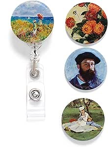 Buttonsmith Monet Self-Portrait Tinker Reel Retractable Badge Reel - with Alligator Clip and Extra-Long 36 inch Standard Duty Cord - Made in The USA