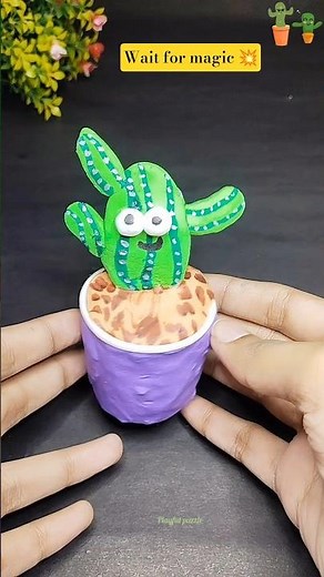 Diy Funny cactus from Clay 🌵 Easy kids craft video🪀💥 #kids #youtubeshorts #craft #diy #shorts #funny