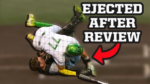 Umpire ejects Oregon baserunner after reviewing this collision at the plate, a breakdown #baseball #sports #umpire #ncaa #collegesports #collegebaseball #oregon #utahvalley | Jomboy Media