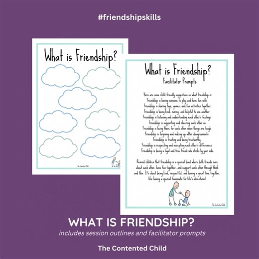 IN THE RESOURCE STORE FRIENDSHIP SKILLS INTERVENTION 6 - 9 week friendship skills intervention, suitable for ages 6-12yrs. Pack includes all resources to run the sessions as well as a written outline, discussion prompts and certificate. Weekly sessions are focused on all about me what makes a good friend when friendships go wrong making friends asking for help saying sorry empathy and with compliments (positive affirmations). A workbook can be produced to share with home and as a prompt moving f